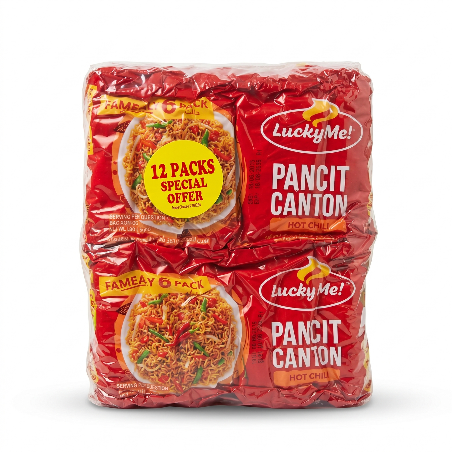 LUCKY ME! PANCIT CANTON HOT CHILI TWIN PACK 60GM 12 PACKS SPECIAL OFFER