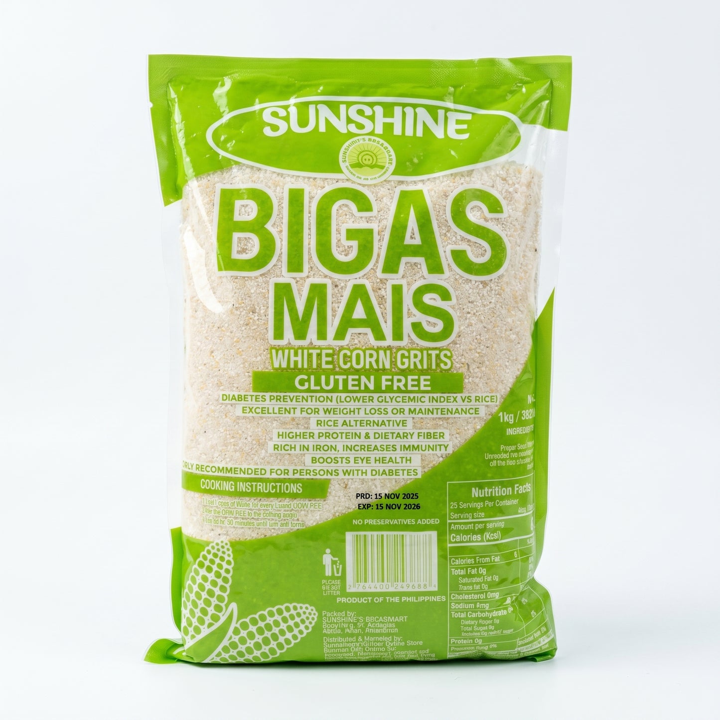 SUNSHINE BIGAS MAIS WHITE CORN GRITS 1KG